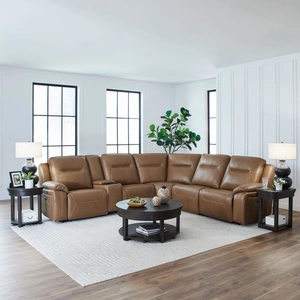 Liberty Furniture Callihan Leather 6-Piece Power Reclining Sectional w/USB Chargers, York Butternut