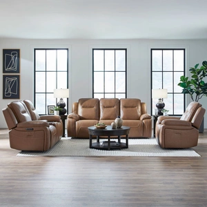 Liberty Furniture Callihan Leather Power Reclining Living Room Set | Charcoal, York Butternut