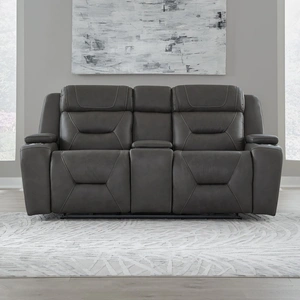 Liberty Furniture Chapman Leather Power Reclining Loveseat with Console | USB