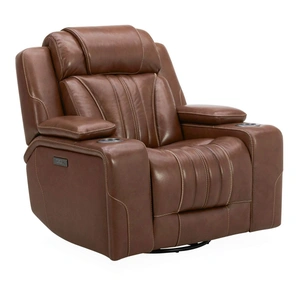 Liberty Furniture Caswell Leather Swivel Power Recliner w/USB Chargers, Nature Chestnut