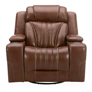 Liberty Furniture Caswell Leather Swivel Power Recliner w/USB Chargers, Nature Chestnut