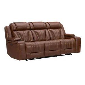Liberty Furniture Caswell Leather Power Reclining Sofa w/USB Chargers, Nature Chestnut