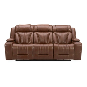 Liberty Furniture Caswell Leather Power Reclining Sofa w/USB Chargers, Nature Chestnut