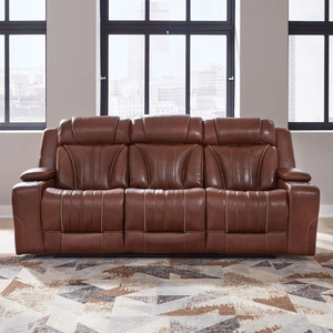 Liberty Furniture Caswell Leather Power Reclining Set | Zero Gravity & Bluetooth, Nature Chestnut