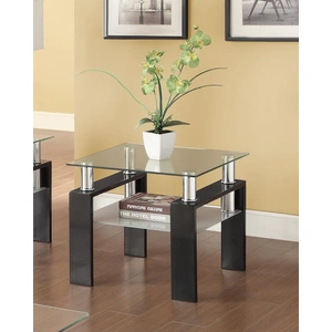 Coaster Dyer Tempered Glass End Table with Shelf, Clear/Black