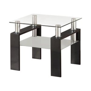 Coaster Dyer Tempered Glass End Table with Shelf, Clear/Black