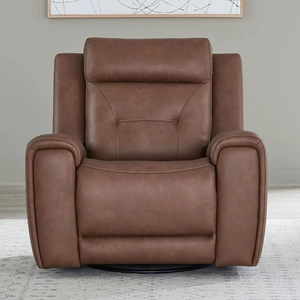 Liberty Furniture Beckham Leather Swivel Power Recliner w/USB Chargers, Aline Saddle