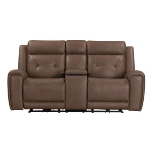 Liberty Furniture Beckham Leather Power Reclining Loveseat w/Console & USB Chargers, Aline Saddle
