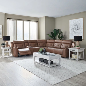 Liberty Furniture Beckham Leather 6-Piece Power Reclining Sectional w/USB Chargers, Aline Saddle