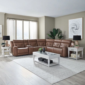 Liberty Furniture Beckham Leather 6-Piece Power Reclining Sectional w/USB Chargers, Aline Saddle