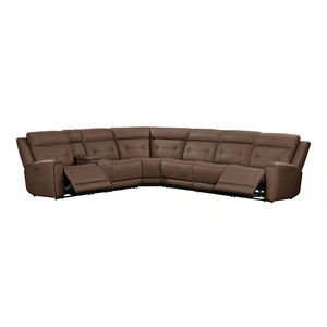 Liberty Furniture Beckham Leather 7-Piece Power Reclining Sectional w/USB Chargers, Aline Saddle