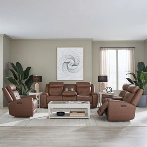Liberty Furniture Beckham Leather Power Reclining Living Room Set | Zero Gravity, Aline Saddle