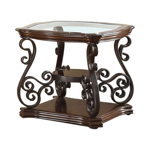 Coaster Laney Glass/Wood Rectangular End Table, Clear/Deep Merlot