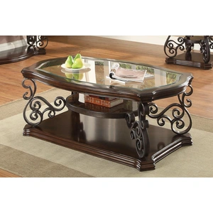 Coaster Laney Glass/Wood Veneer Coffee Table, Clear/Deep Merlot