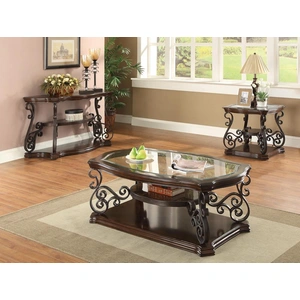 Coaster Laney Glass/Wood Veneer Coffee Table, Clear/Deep Merlot