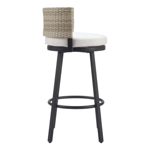 Zuo Modern Midnight Wave Olefin/Synthetic Rattan Weave Outdoor Barstool, White