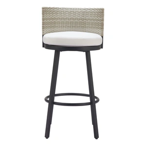 Zuo Modern Midnight Wave Olefin/Synthetic Rattan Weave Outdoor Barstool, White