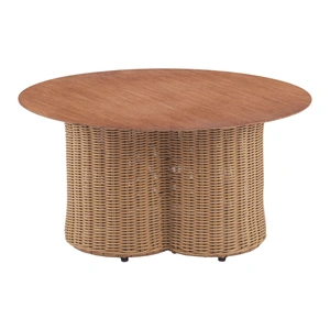 Zuo Modern Soka Round Aluminum/Synthetic Rattan Weave Outdoor Coffee Table, Natural