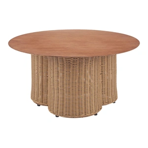 Zuo Modern Soka Round Aluminum/Synthetic Rattan Weave Outdoor Coffee Table, Natural