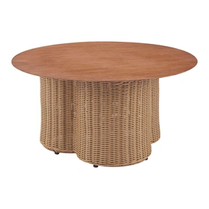 Zuo Modern Soka Round Aluminum/Synthetic Rattan Weave Outdoor Coffee Table, Natural