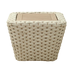 Zuo Modern Antul Wood/Rope Nylon Outdioor Coffee Table, White & Natural