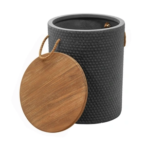 Zuo Modern Beban Round Wood/Faux Concrete Side Table, Natural & Black