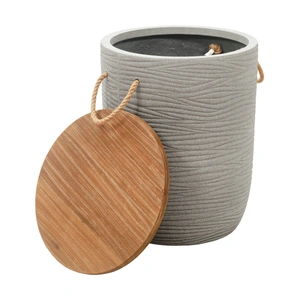 Zuo Modern Biban Round  Wood/Faux Concrete Side Table, Natural & Gray