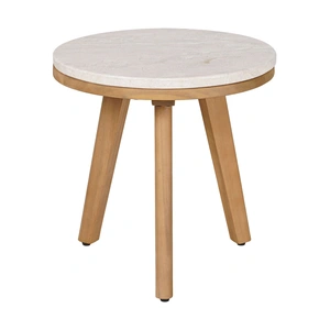 Zuo Modern Siro Round Laminated Travertine/Wood Side Table, Natural