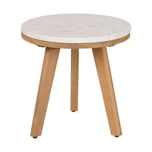 Zuo Modern Siro Round Laminated Travertine/Wood Side Table, Natural
