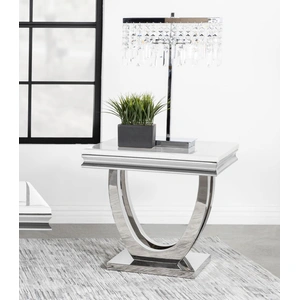 Coaster Kerwin Square End Table with Chrome U-base, White/Chrome