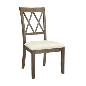 ACME Claudia Fabric/Wood Dining Chair, Beige/Salvage Brown (Set of 2)