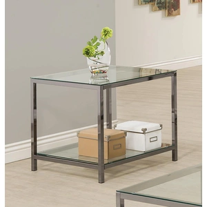 Coaster Trini Glass Rectangular End Table with Shelf, Clear/Black Nickel