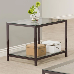 Coaster Trini Glass Rectangular End Table with Shelf, Clear/Black Nickel