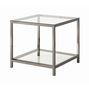 Coaster Trini Glass Rectangular End Table with Shelf, Clear/Black Nickel