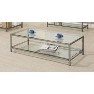 Coaster Trini Glass Rectangular Coffee Table with Shelf, Clear/Black Nickel