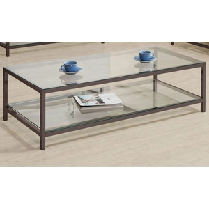 Coaster Trini Glass Rectangular Coffee Table with Shelf, Clear/Black Nickel
