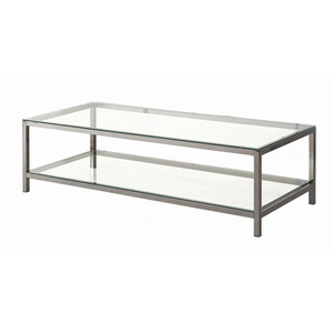Coaster Trini Glass Rectangular Coffee Table with Shelf, Clear/Black Nickel