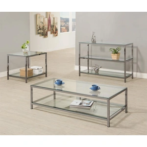 Coaster Trini Glass Rectangular Coffee Table with Shelf, Clear/Black Nickel