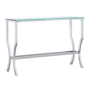 Coaster Saide Glass Rectangular Sofa Table with Mirrored Shelf, Chrome