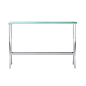 Coaster Saide Glass Rectangular Sofa Table with Mirrored Shelf, Chrome