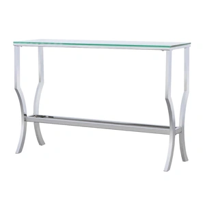 Coaster Saide Glass Rectangular Sofa Table with Mirrored Shelf, Chrome