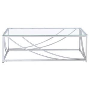 Coaster Lille Glass Top Rectangular Coffee Table, Clear/Chrome