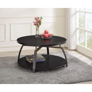 Coaster Dacre Wood Veneer Round Coffee Table, Dark Grey/Black Nickel