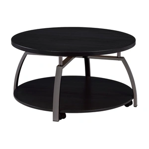 Coaster Dacre Wood Veneer Round Coffee Table, Dark Grey/Black Nickel