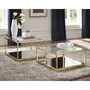 Coaster Renee Glass/Mirror 2-piece Square Occasional Set, Rose Brass