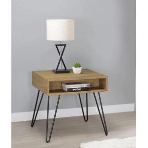 Coaster Fanning Square End Table with Open Compartment in Golden Oak/Black