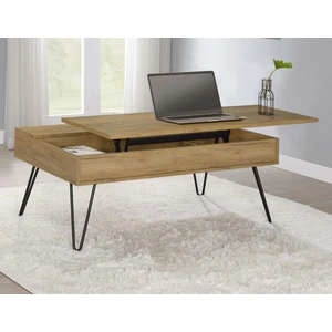 Coaster Fanning Wood Veneer Lift Top Storage Coffee Table, Golden Oak/Black