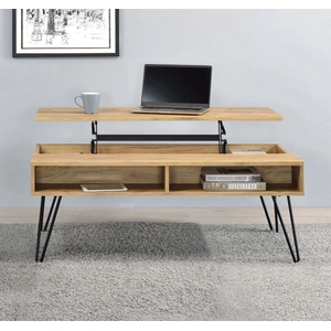 Coaster Fanning Wood Veneer Lift Top Storage Coffee Table, Golden Oak/Black