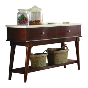 ACME Gasha Marble/Wood Dining Server, White/Walnut