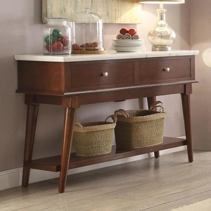 ACME Gasha Marble/Wood Dining Server, White/Walnut